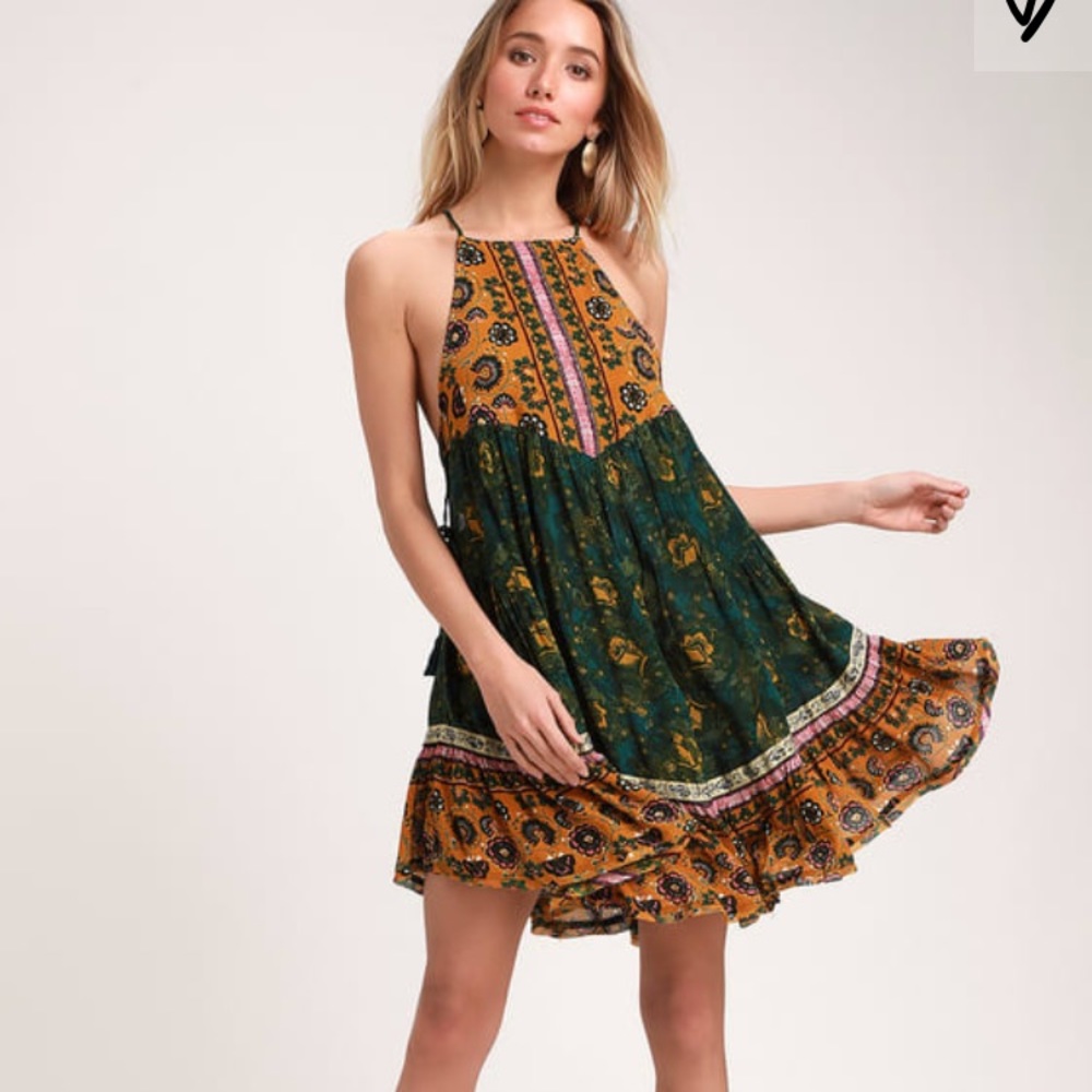 Free People Green Multi Print Slip Dress
